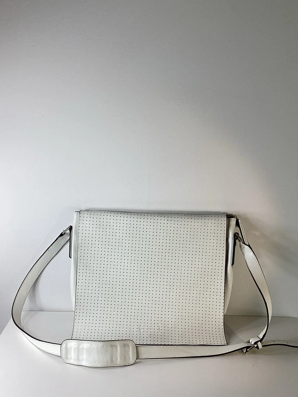 BCBGMaxAzria  VINTAGE White Perforated Leather Crossbody Shoulder Bag